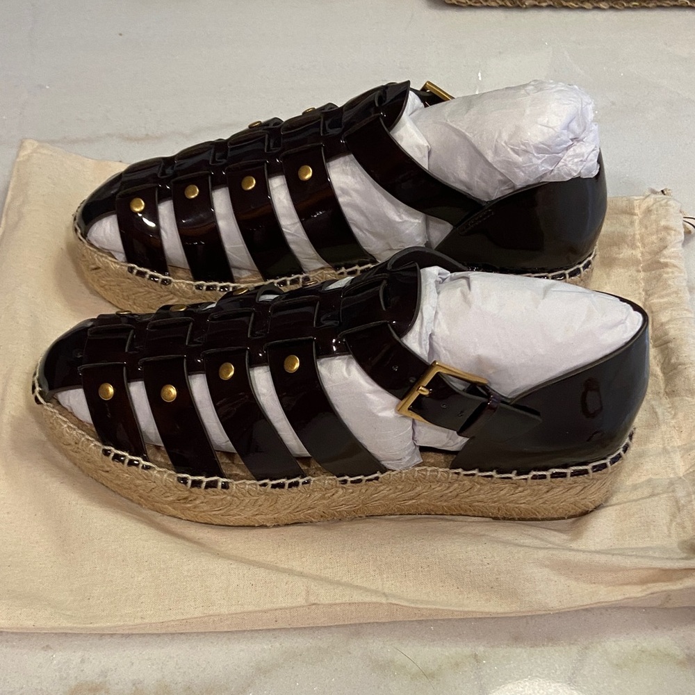 Tory Burch Black Patent Espadrille Sandals